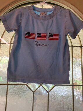 Toddler Boys 3T Blue "Easton" Flag  T-Shirt by Busy Bee Smocks